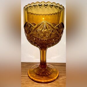 Vintage Indiana Glass Amber Glass 8" Tall CHALICE Oversized Goblet Pedestal Bowl